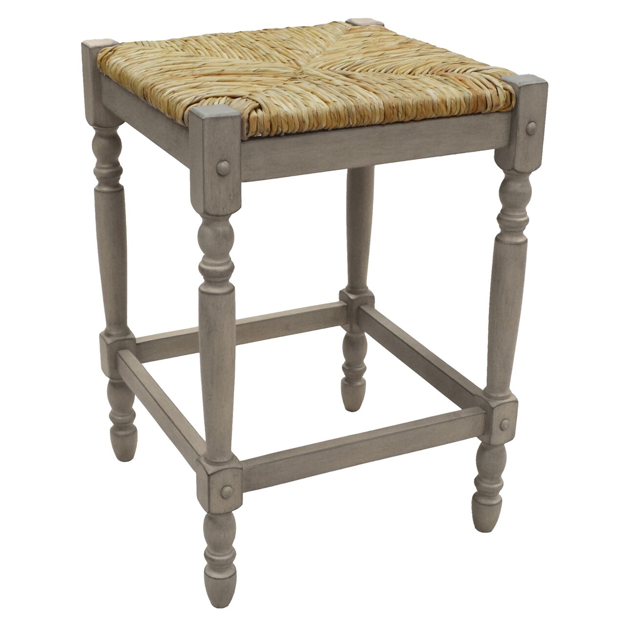 Contemporary Home Living 24" Weathered Gray and Beige Counter Stool with Hand Woven Rush Seat